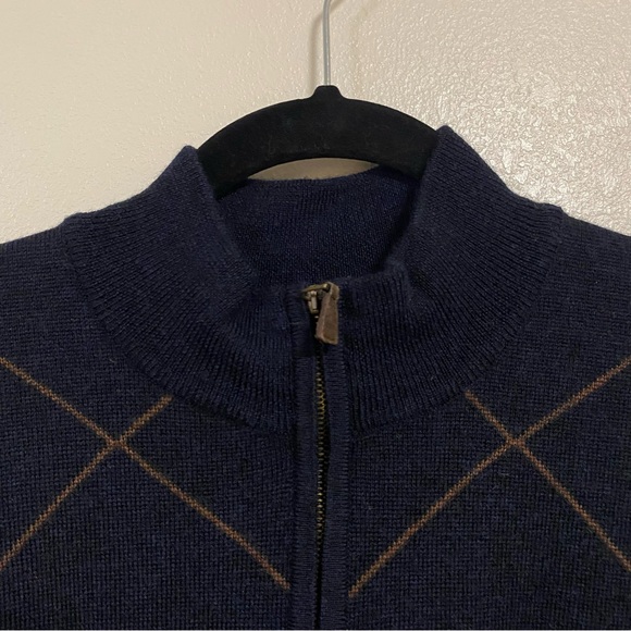 Scott Barber Sweater Men's Size Large Navy Argyle Merino Wool Sweater - Picture 7 of 15